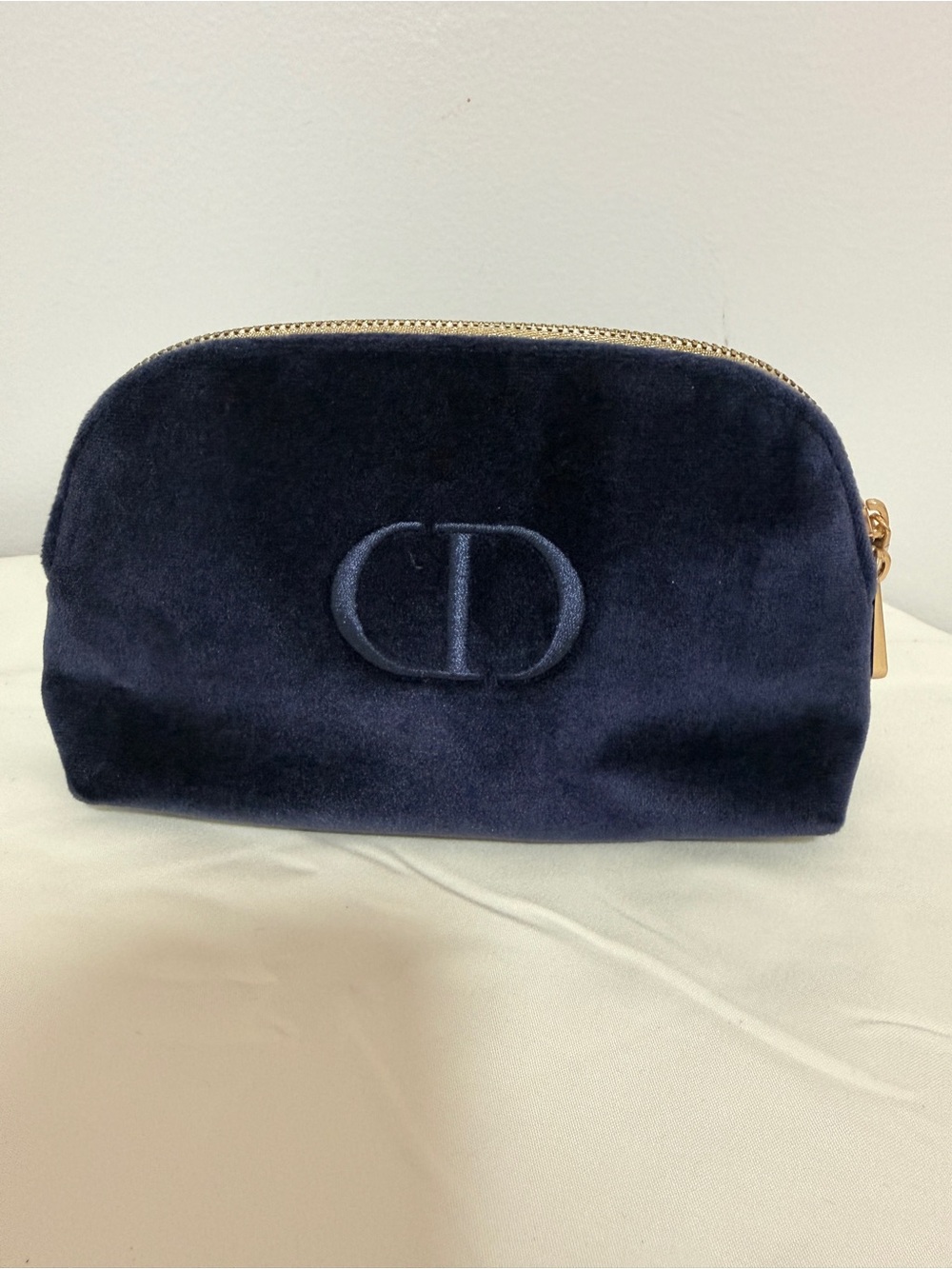 Dior Velvet Cosmetic Pouch in Navy with Gold Hardware